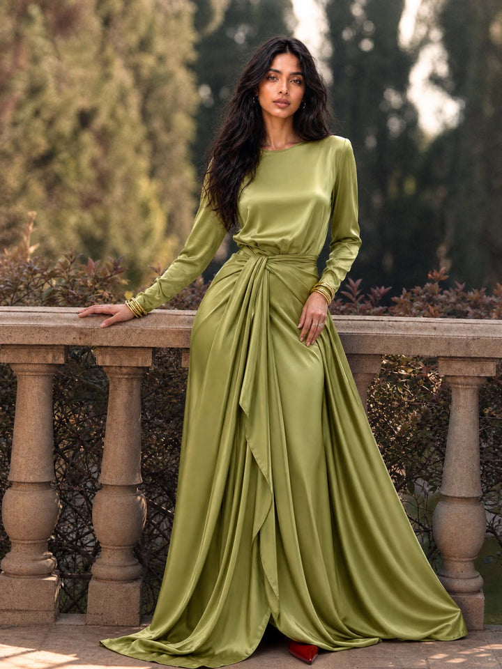 Draped Satin Maxi Dress
