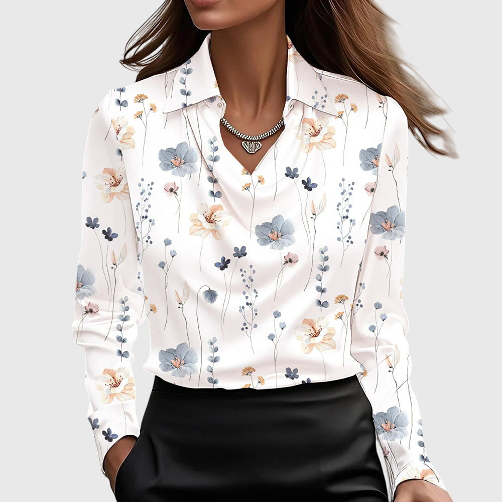 Silvia | Pleated-Collar Shimmer Blouse