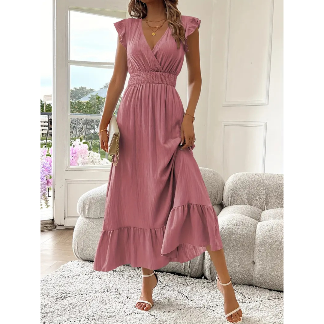 Ashcroft Elegant Shirred V-Neck Summer Maxi Dress – view 7