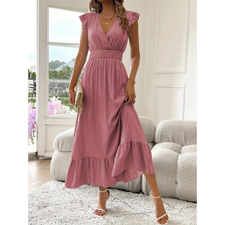 Ashcroft Elegant Shirred V-Neck Summer Maxi Dress – view 7