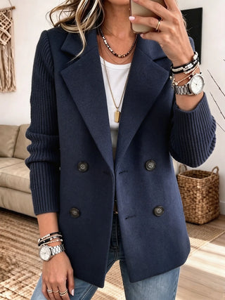 Carla | Knit-Sleeve Double-Breasted Blazer