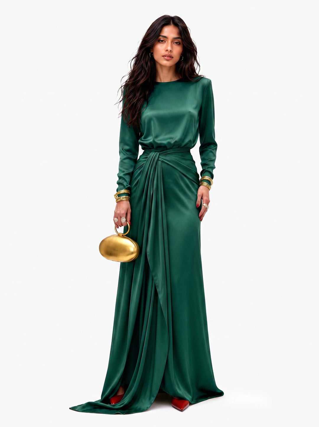 Draped Satin Maxi Dress