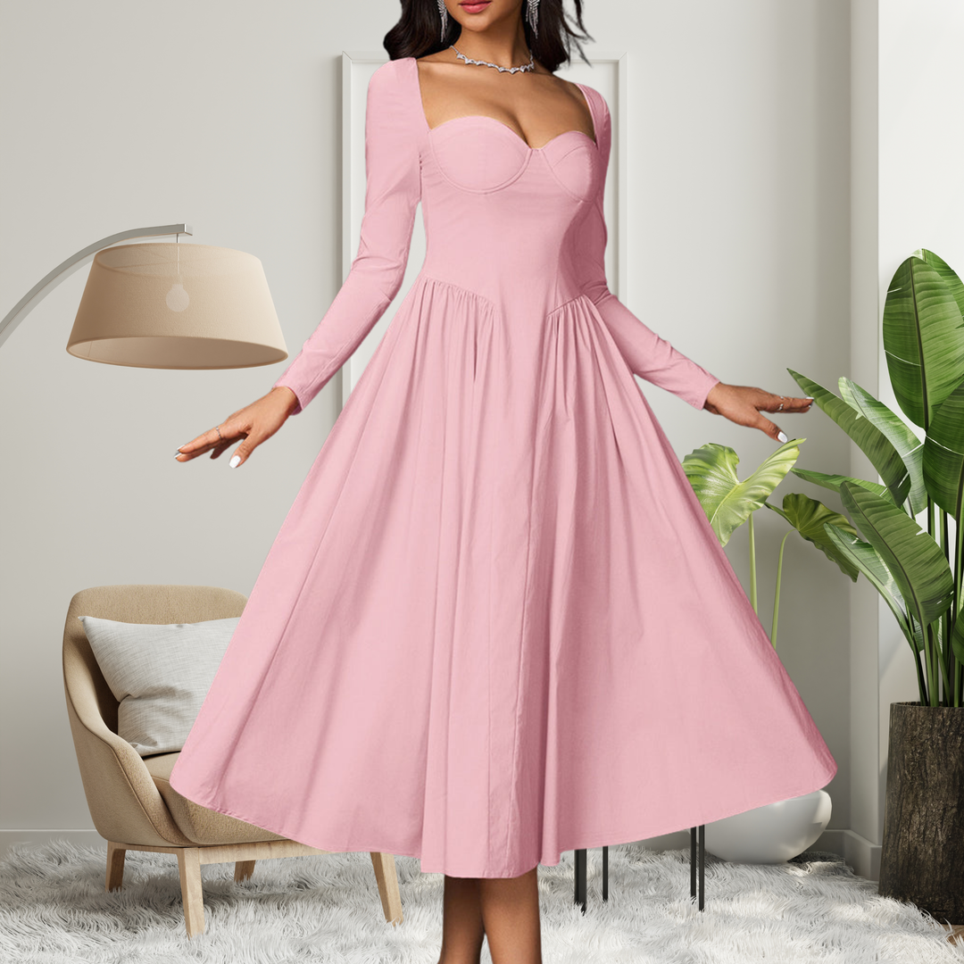 Ashcroft Elegant Heart Neckline Long Sleeve A-Line Maxi Dress – view 7