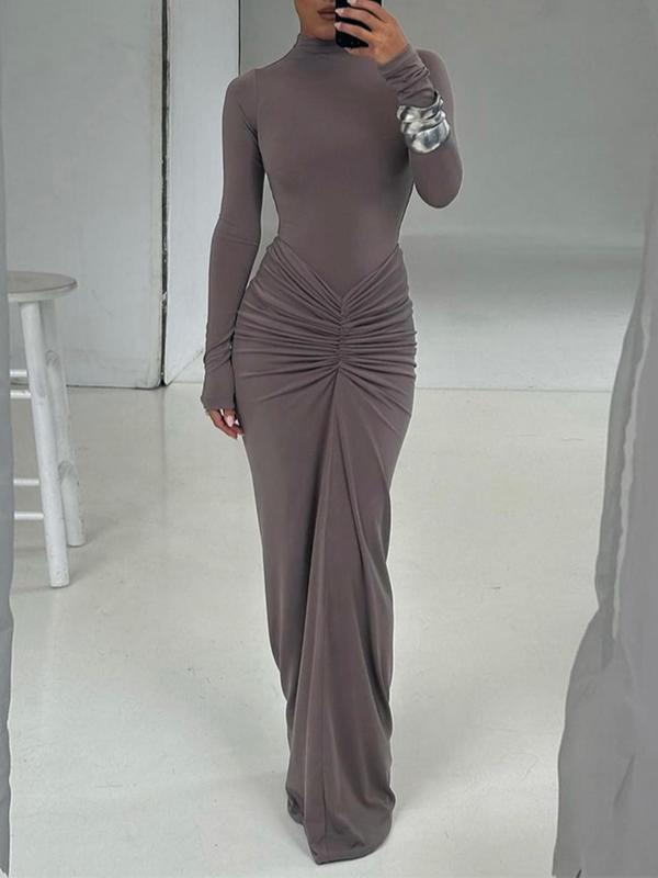 Ashcroft Classy Ruched Long Sleeve Mock Bodycon Maxi Dress – view 3