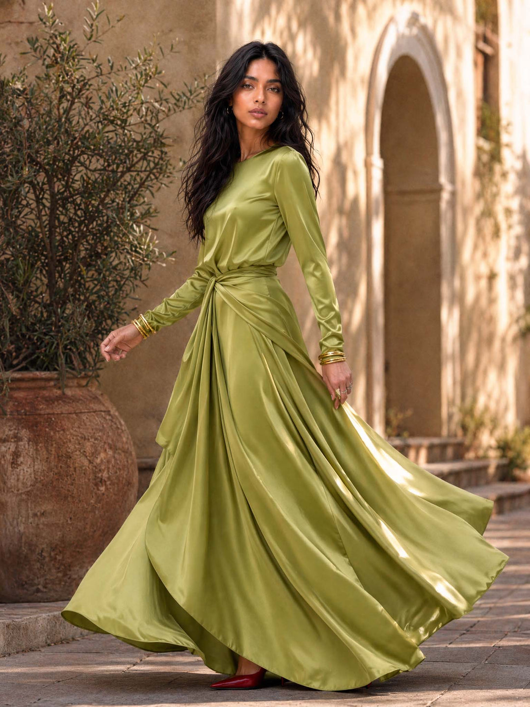 Draped Satin Maxi Dress