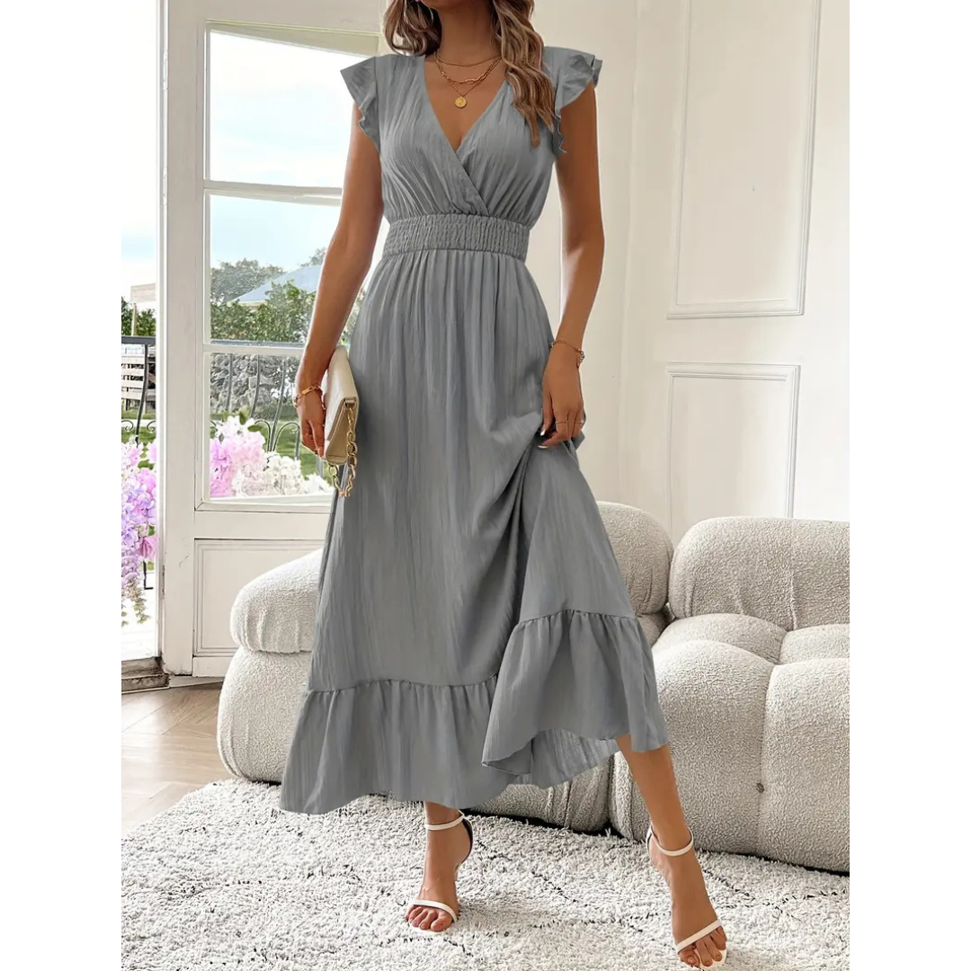 Ashcroft Elegant Shirred V-Neck Summer Maxi Dress – view 9