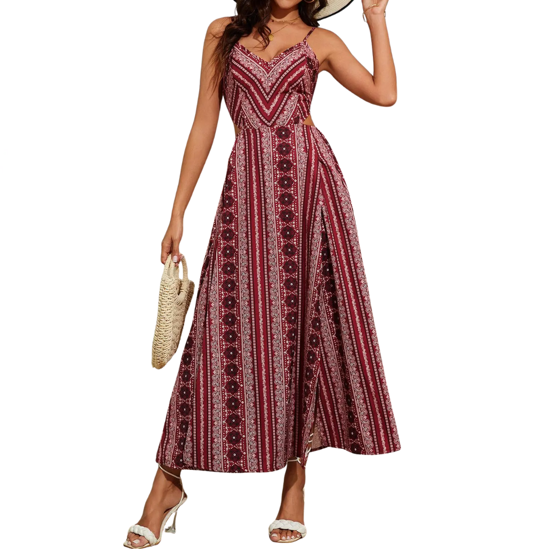 Ashcroft Boho Print Backless Dress with Slit – view 3