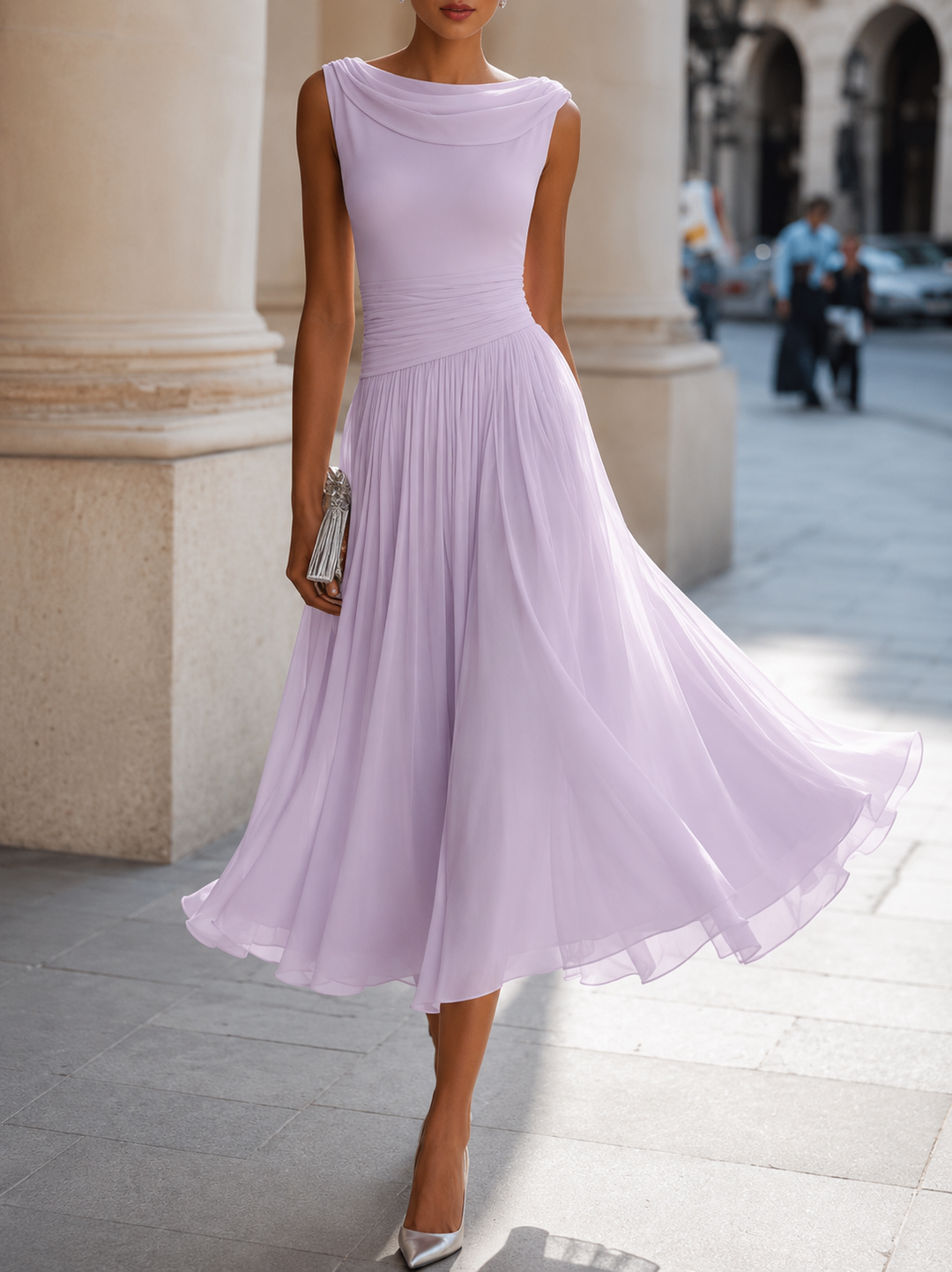 Ashcroft | Draped Neck Chiffon Midi Occasion Dress