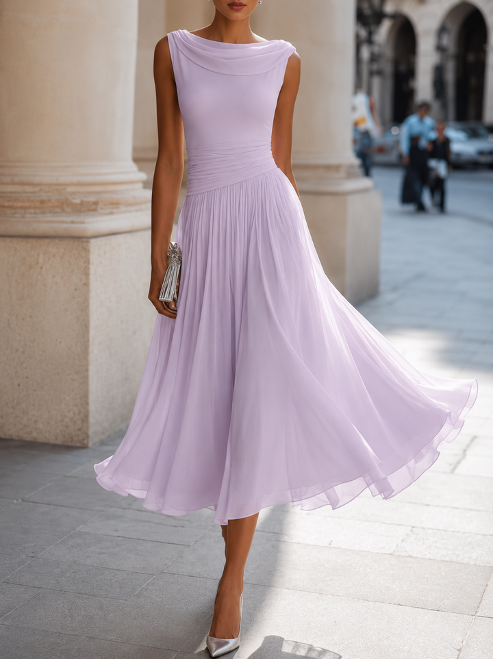 Ashcroft | Draped Neck Chiffon Midi Occasion Dress