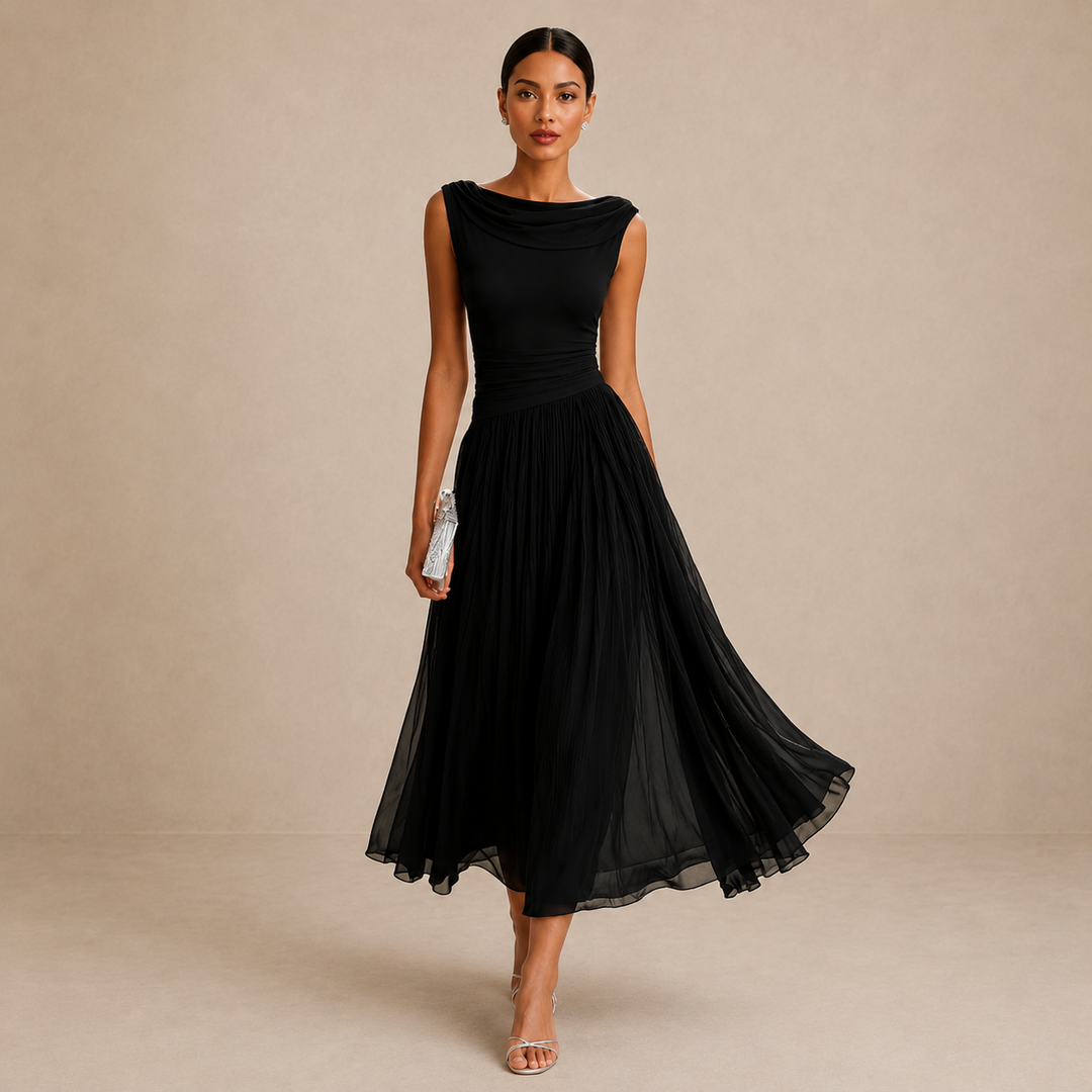Ashcroft | Draped Neck Chiffon Midi Occasion Dress