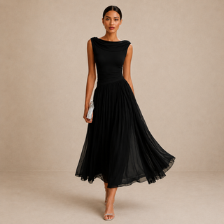 Ashcroft | Draped Neck Chiffon Midi Occasion Dress