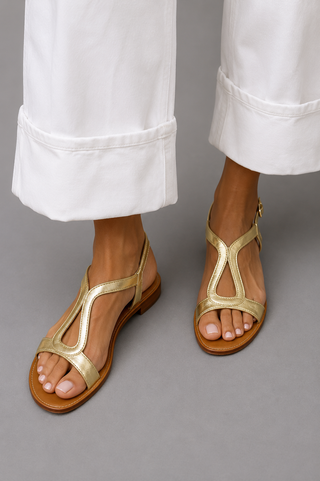 Ashcroft | Metallic T Strap Flat Sandals