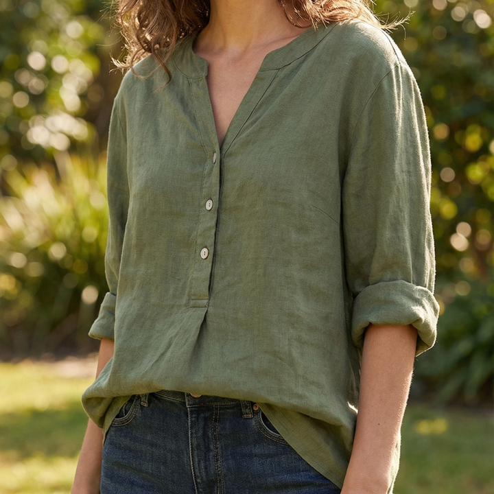 Ashcroft | Linen Blend Button-Through Blouse