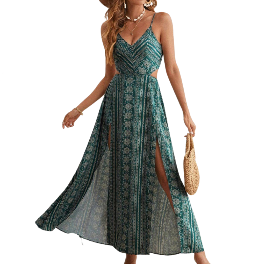 Ashcroft Boho Print Backless Dress with Slit