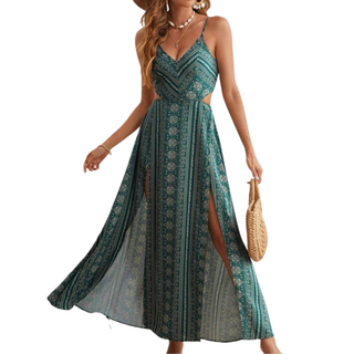 Ashcroft Boho Print Backless Dress with Slit