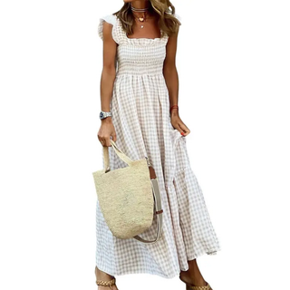 Ashcroft Retro Plaid Smocked Flounce Dress