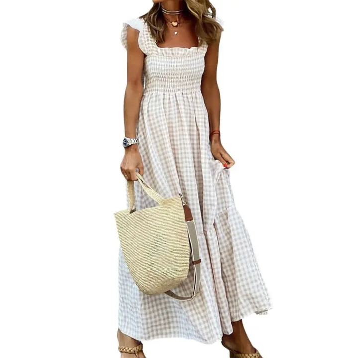 Ashcroft Retro Plaid Smocked Flounce Dress