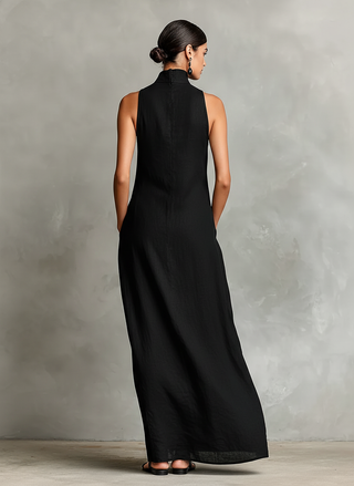 Ashcroft | Sleeveless High Neck Linen Blend Maxi Dress
