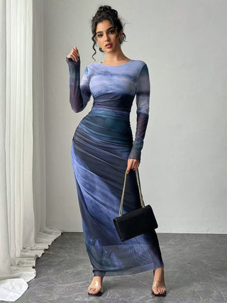 Ashcroft Comfy Printed Round Neck Bodycon Maxi Dress – view 7