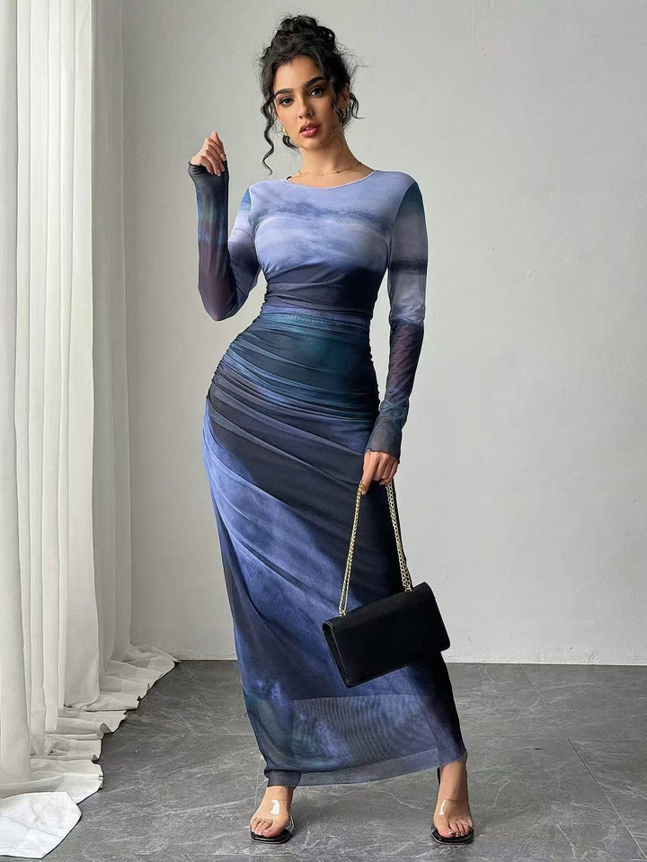 Ashcroft Comfy Printed Round Neck Bodycon Maxi Dress – view 7