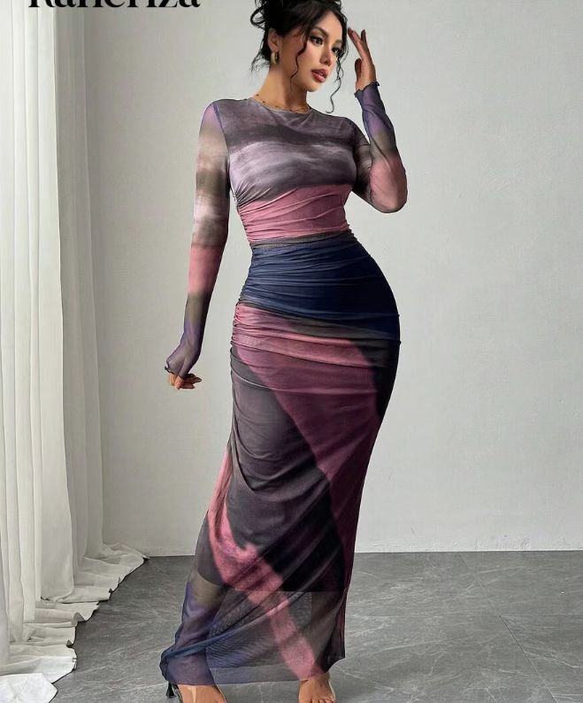 Ashcroft Comfy Printed Round Neck Bodycon Maxi Dress – view 10