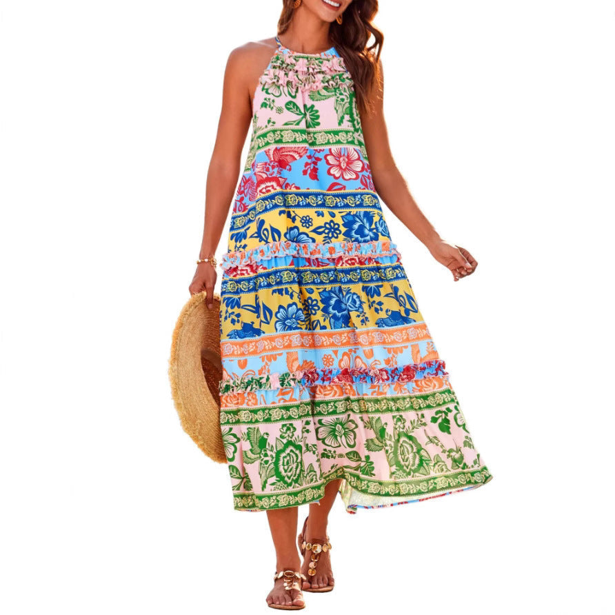 Ashcroft Chic Boho Halter Tiered Maxi Dress