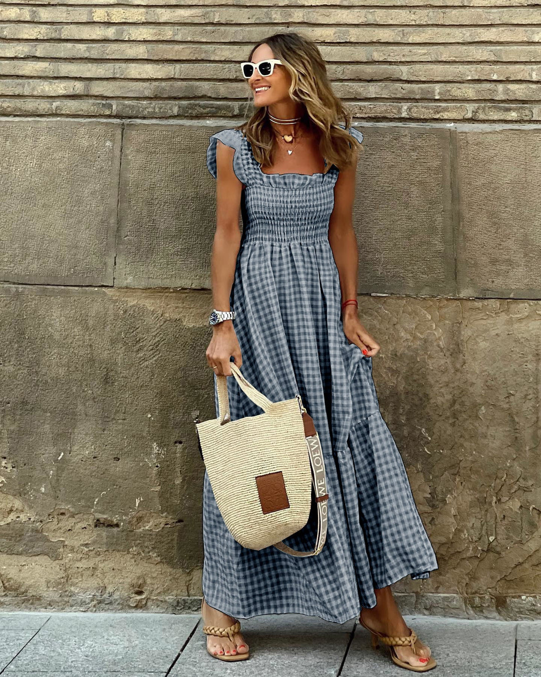 Ashcroft Chic Retro Plaid Smocked Dress