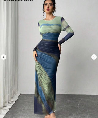 Ashcroft Comfy Printed Round Neck Bodycon Maxi Dress – view 9