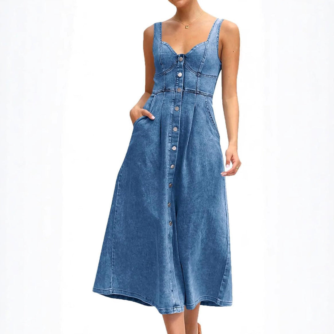 Ashcroft Classic Sleeveless Button-Front Denim Dress – view 2