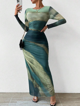 Ashcroft Comfy Printed Round Neck Bodycon Maxi Dress