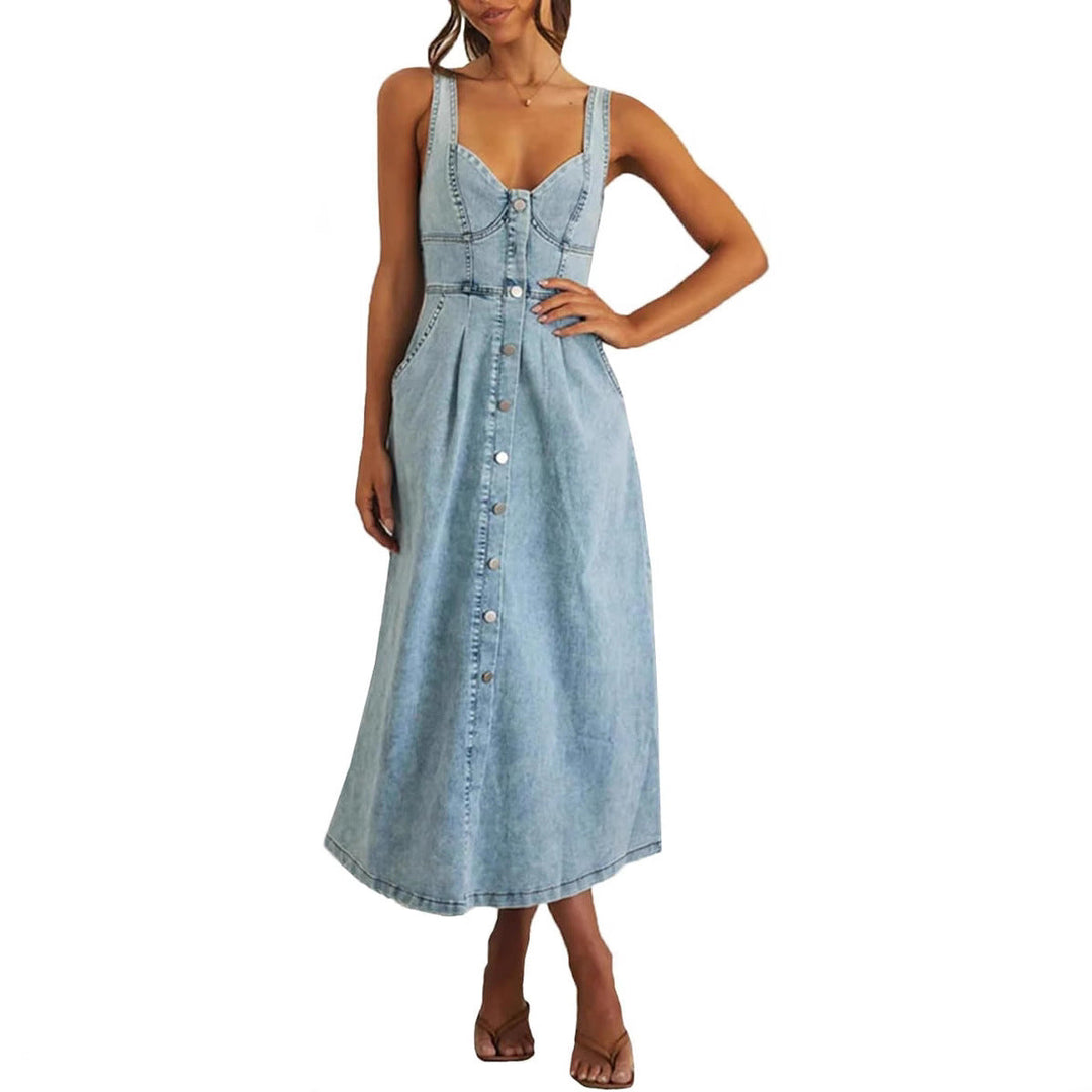 Ashcroft Classic Sleeveless Button-Front Denim Dress