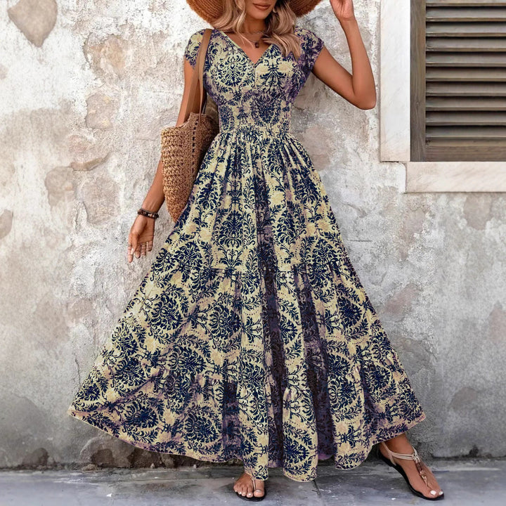 Ashcroft Chic Summer V-Neck Shirred Boho Dress – view 2