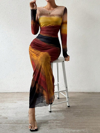 Ashcroft Comfy Printed Round Neck Bodycon Maxi Dress – view 4
