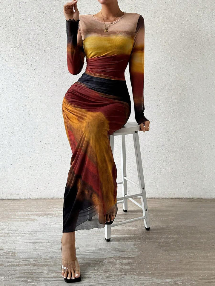 Ashcroft Comfy Printed Round Neck Bodycon Maxi Dress – view 4
