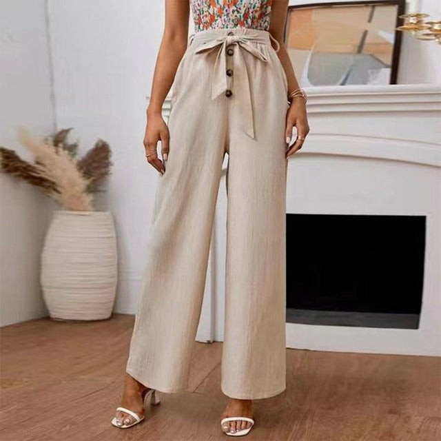 Elegant Wide-Leg Plain Trousers