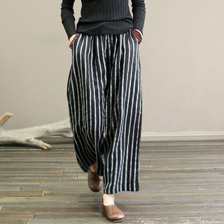 Wide-Leg Striped Trousers