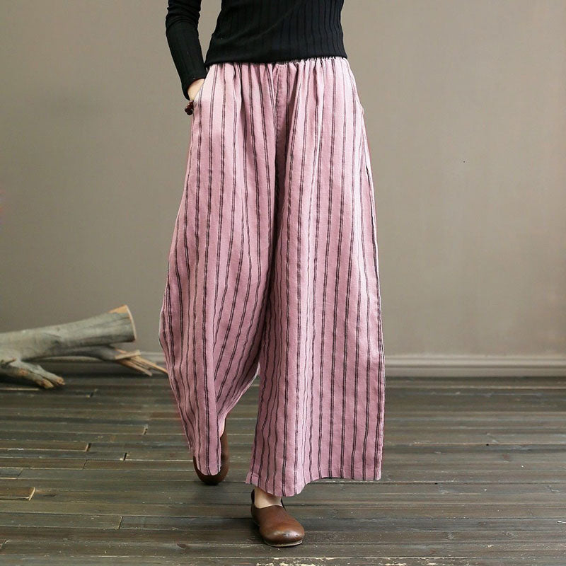 Wide-Leg Striped Trousers