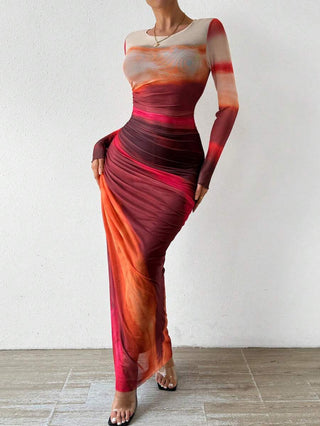 Ashcroft Comfy Printed Round Neck Bodycon Maxi Dress – view 3