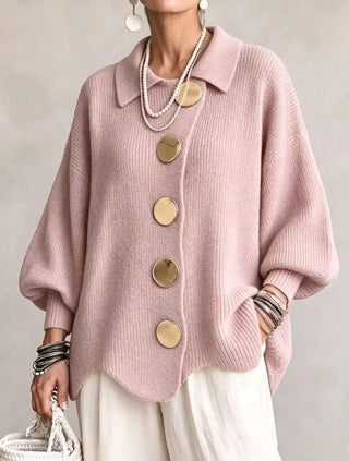 Oversized gold button cardigan in powder pink