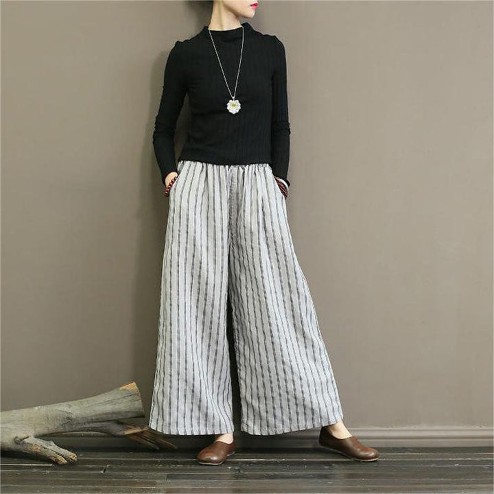 Wide-Leg Striped Trousers