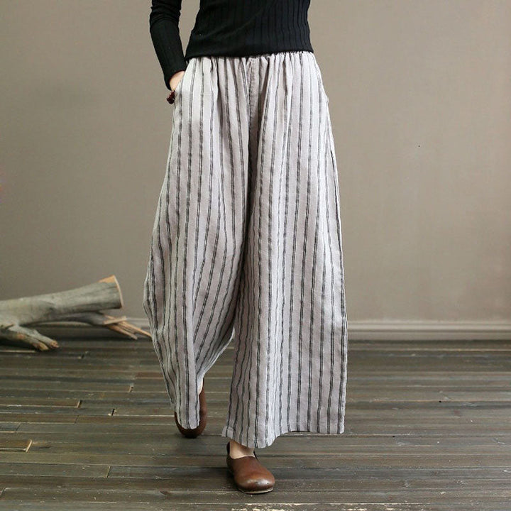 Wide-Leg Striped Trousers