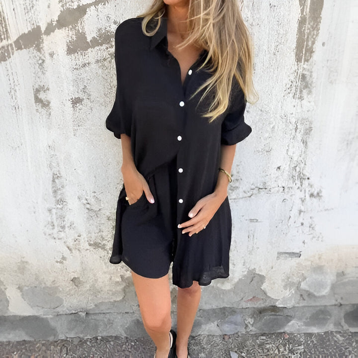Nora™ | Casual Plain Blouse & Shorts Set