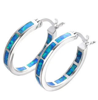 Circular Blue Fire Opal Earrings