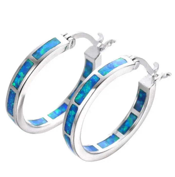 Circular Blue Fire Opal Earrings