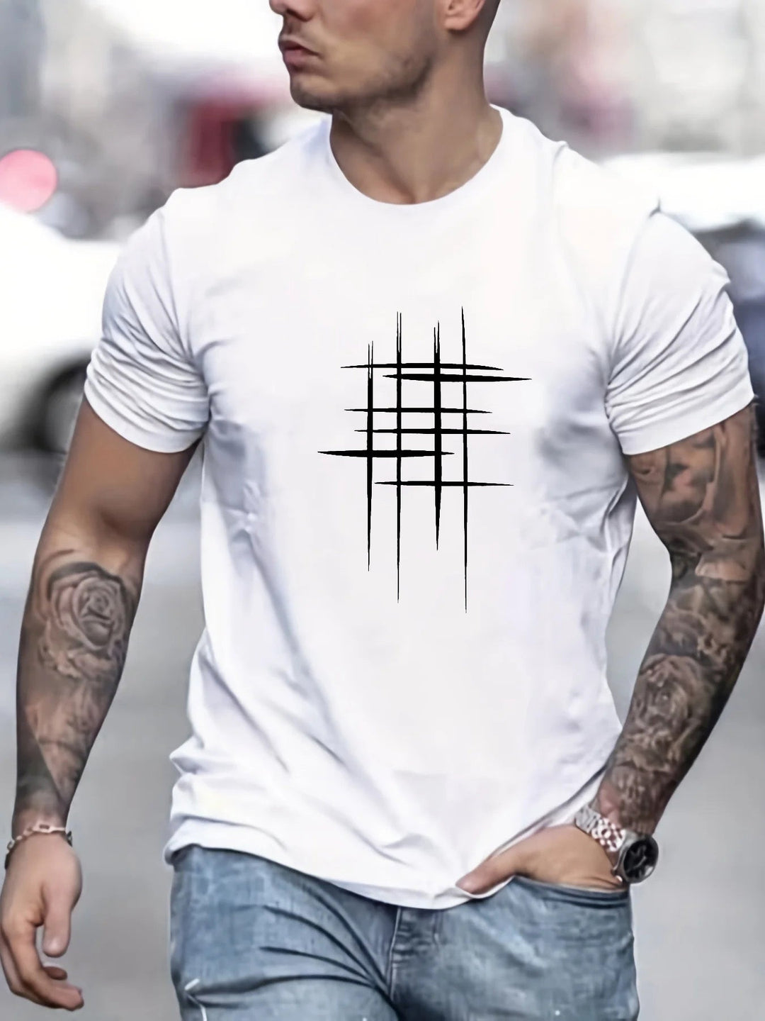 Cazel | Elegant Round-Neck T-Shirt with Graphic Print