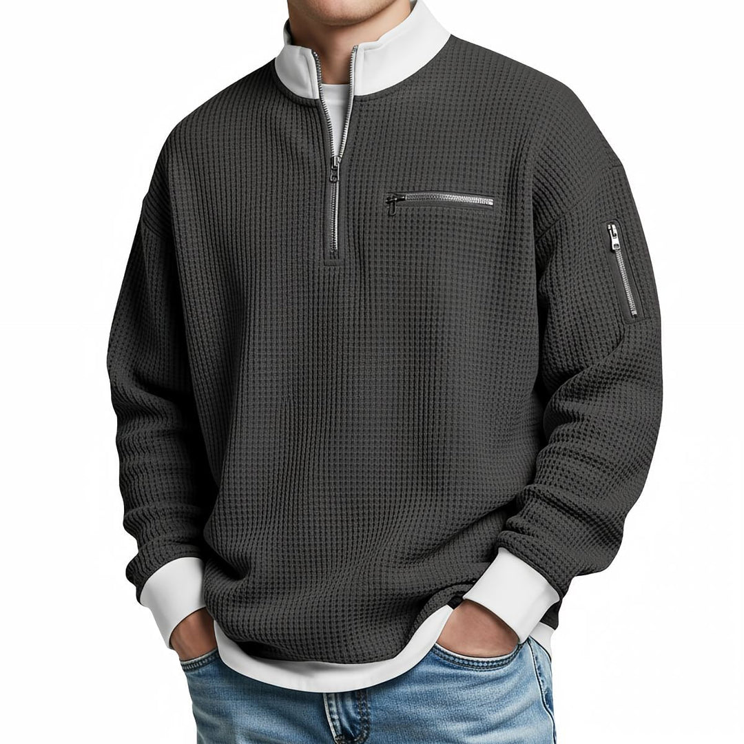 Waffle-Knit Half-Zip Jumper