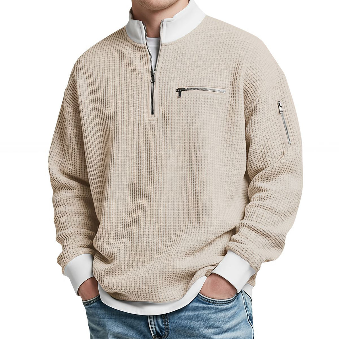 Waffle-Knit Half-Zip Jumper