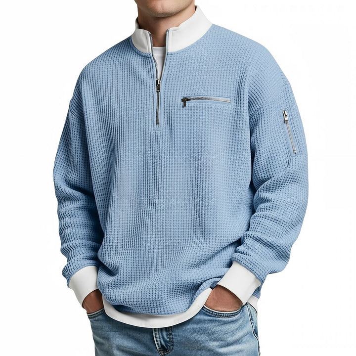 Waffle-Knit Half-Zip Jumper