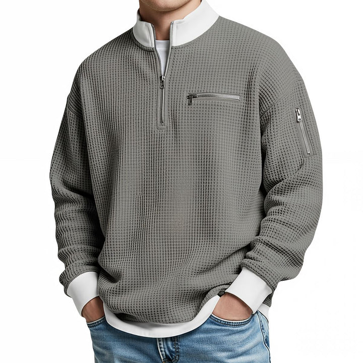 Waffle-Knit Half-Zip Jumper