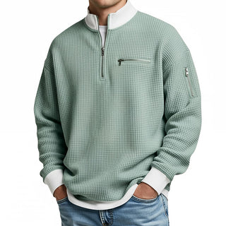 Waffle-Knit Half-Zip Jumper